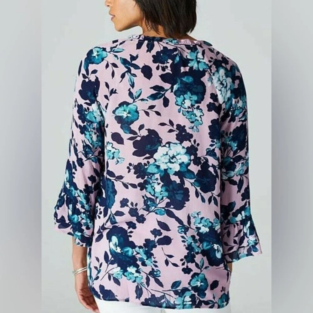 J.Jill Mauve Beautiful Blossoms Tunic top Size Small Petite - Picture 2 of 10